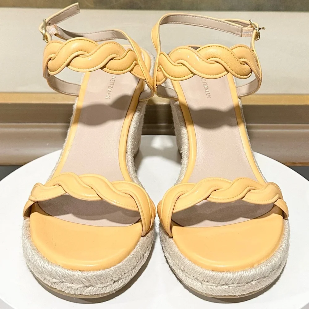 🌹STUART WEITZMAN🌹Twist Espadrille Platform Wedge 8 Leather Raffia Size: 11 - Picture 4 of 8